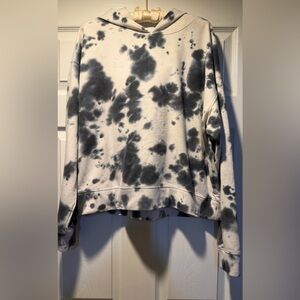 Danskin tie dye crop top hoodie sweatshirt L black white off-white